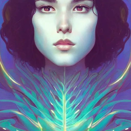 Image similar to surreal beautiful young woman, detailed gorgeous face turning into a tree, leaves, sad eyes, vaporwave aesthetic, synthwave , digital painting, artstation, concept art, smooth, sharp focus, illustration, art by artgerm and greg rutkowski and alphonse mucha