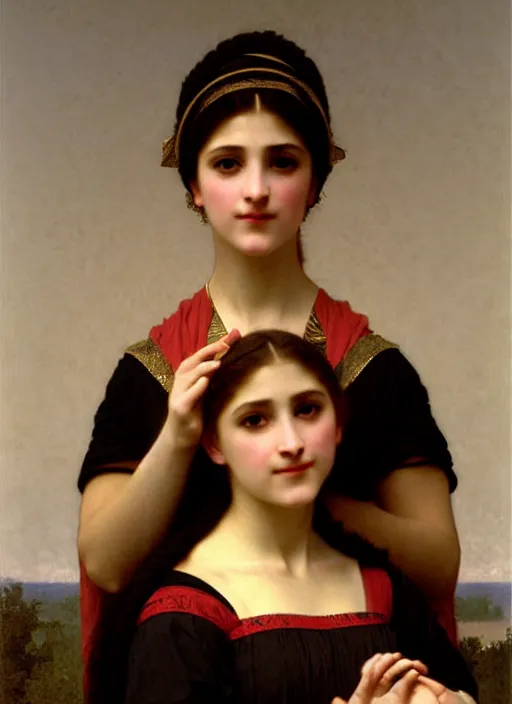 Image similar to portrait of young woman in renaissance dress and renaissance headdress, art by william - adolphe bouguereau