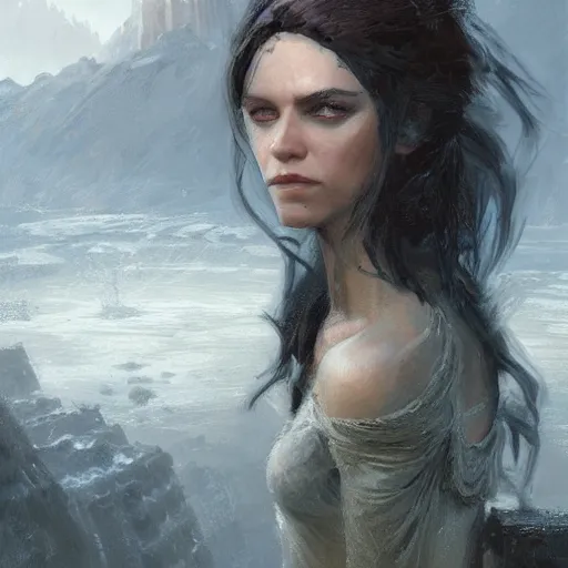 Prompt: portrait of a rogue, dungeons and dragons character, castle background, gorgeous view, depth, high detail, digital art, painted by greg rutkowski, painted by seb mckinnon, painted by jeremy mann, trending on artstation