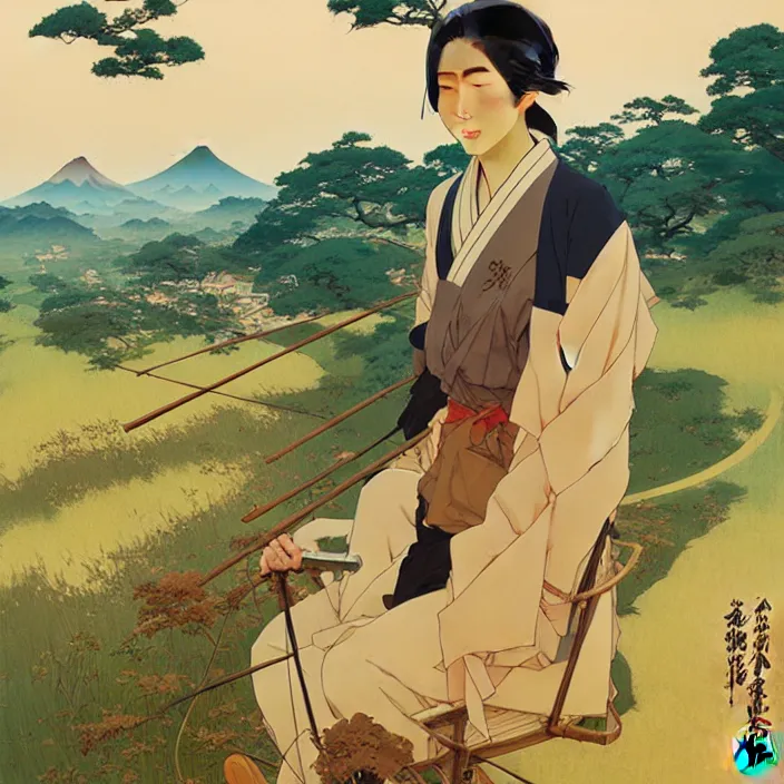 Image similar to japanese countryside, in the style of studio ghibli, j. c. leyendecker, greg rutkowski, artem