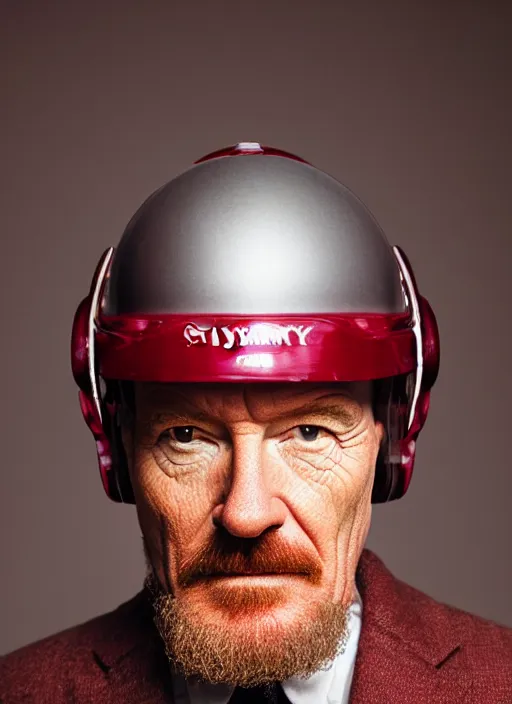 Image similar to tiny bryan cranston fused with a cranberry, cranberry helmet, studio light, bloom, detailed face, magazine, press, photo, steve mccurry, david lazar, canon, nikon, focus