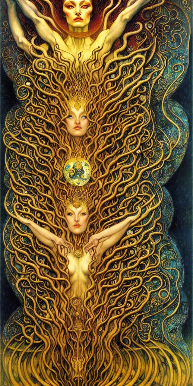 Image similar to Divine Chaos Engine by Karol Bak, Jean Delville, William Blake, Gustav Klimt, and Vincent Van Gogh, symbolist, visionary