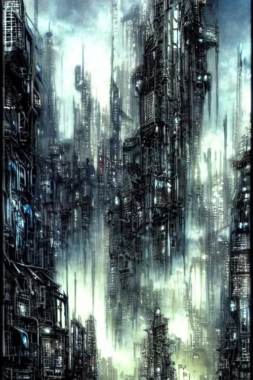 Image similar to dreamwave cyberpunk city, painted by luis royo