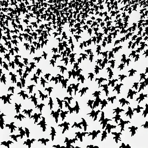 Image similar to swarm of bats in the shape of a woman, high resolution photograph, dawn light