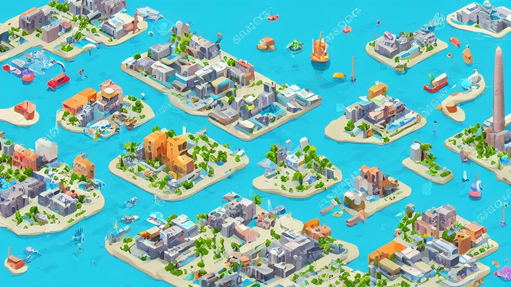Image similar to underwater photography misguided isometric ovary village / city setting