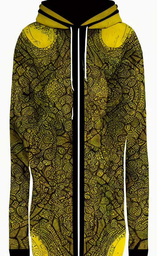 Prompt: hoodie, batik pattern, yellow, green, trendsetter, fashion of the year fiction, stability, intricate, elegant, 8 k, uhd, justify, artstation, concept art, matte, sharp focus, illustration, consistent, highly detailed object content, proportional object content