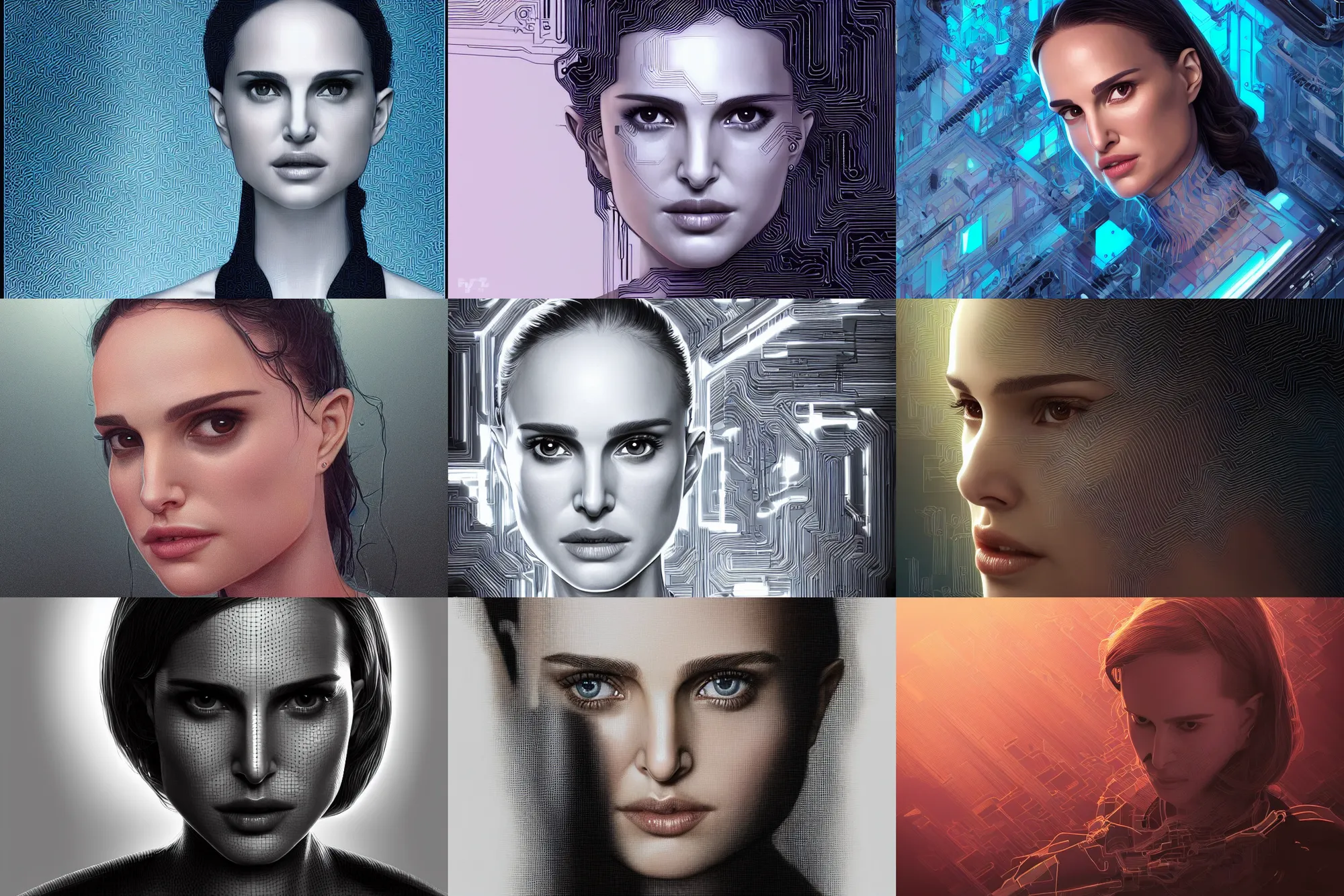 Prompt: portrait isometric drawing, wired mechanical head, natalie portman, intricate, epic lighting, cinematic composition, hyper realistic, 8k resolution, unreal engine 5, by Artgerm, tooth wu, dan mumford, beeple, wlop, rossdraws, James Jean, Andrei Riabovitchev, Marc Simonetti, yoshitaka Amano, Artstation