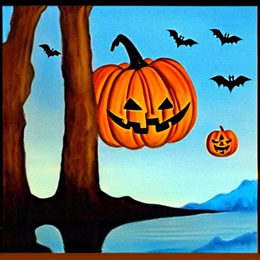 Image similar to halloween scene painted by bob ross