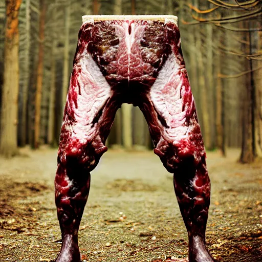 Image similar to pants created from meat, steak pants, high definition, beautiful award winning photography, 8 k.