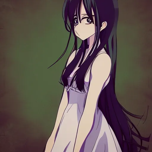 Image similar to Perfectly drawn anime illustration of an anime girl in a dress