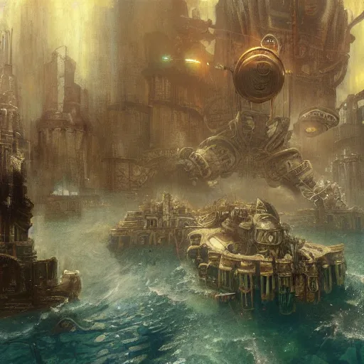 Image similar to underwater city, bioshock, highly detailed painting by gaston bussiere, craig mullins, j. c. leyendecker 8 k