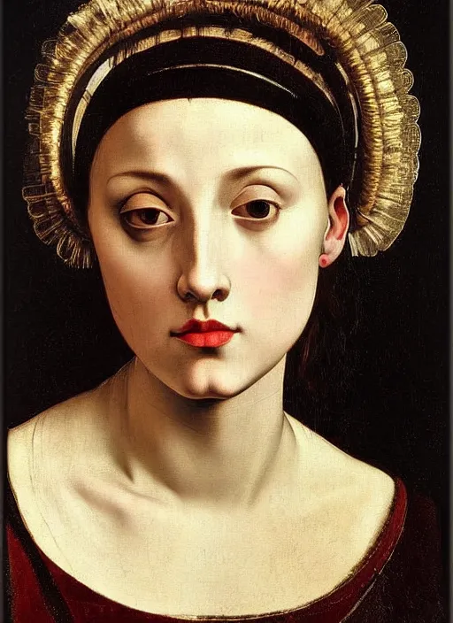 Prompt: portrait of young woman in renaissance dress and renaissance headdress, art by caravaggio
