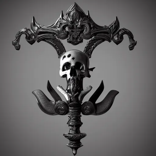 Image similar to a black sword skull handle, ornament, on a white background, a 3 d render by dom qwek, studio lighting, raytracing, trending on polycount, futurism, hard surface modeling, rendered in maya, artstation hd