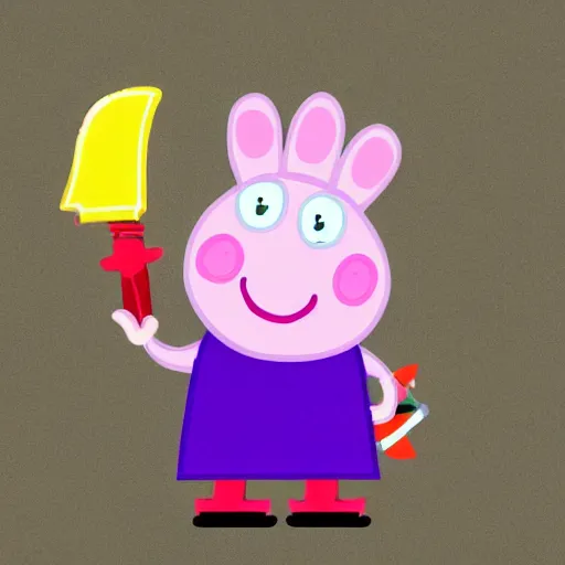 Prompt: peppa pig holding a chainsaw, trendin on artstation