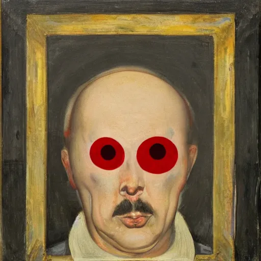 Image similar to portrait of alexander abdulov, with a red eyes, satanic body, head of old man