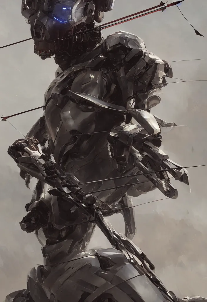 Prompt: a close up portrait of a robot with a bow and arrow by greg rutkowski, sung choi, mitchell mohrhauser, maciej kuciara, johnson ting, maxim verehin, peter konig, 8 k photorealistic, cinematic lighting, hd, high details, dramatic, dark atmosphere, trending on artstation