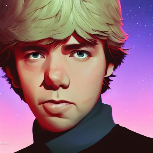 Image similar to George Lucas as Luke Skywalker, ambient lighting, 4k, anime key visual, lois van baarle, ilya kuvshinov, rossdraws, artstation