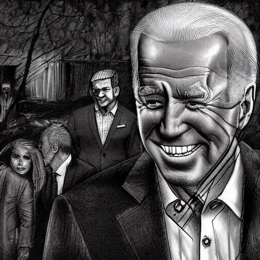 Prompt: sinister joe biden, scary stories to tell in the dark illustration