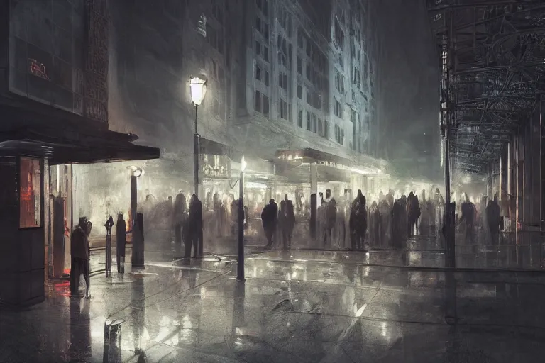 Prompt: the most amazing dream you ever had about some people waiting at lone bus stop in dark city night, hyper realistic, ambient lighting, concept art, intricate, hyper detailed, smooth, dynamic volumetric lighting, octane, cinematic