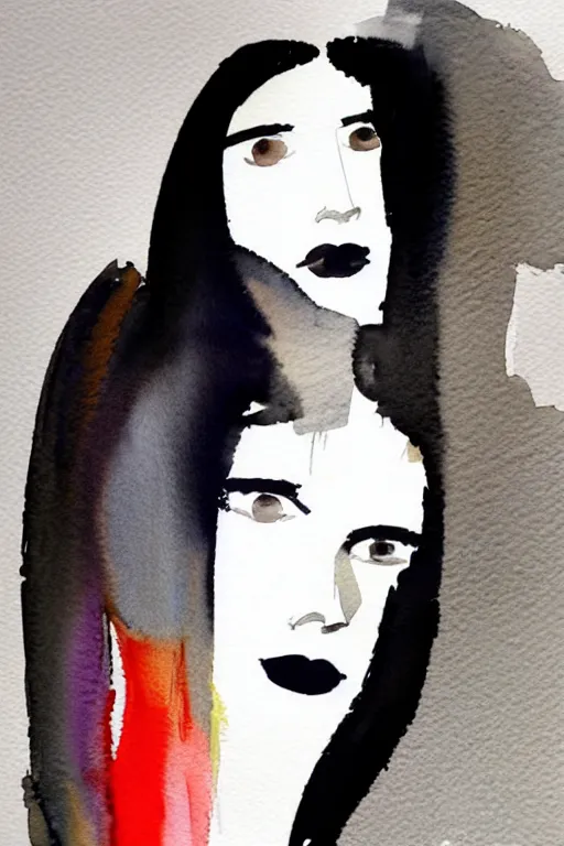 Image similar to beautiful face woman, grey, colorless and silent, watercolor portrait by David downton