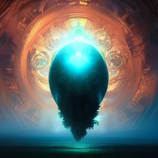 Image similar to within a flower the whole and finite capsule apparent with awe the apparition, an idea seep's into infinity highly detailed in volumetric latent space, golden turquoise steampunk, high contrast cinematic light, mystical shadows, sharp focus, divine realm of gods, octane render, artist by greg rutkowski,