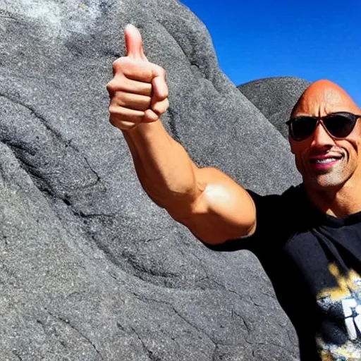 Image similar to the rock doing a selfie giving a thumbs up.