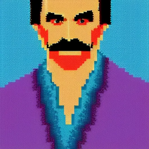 Image similar to tom selleck, vivid colors, 8 - bit pixel art