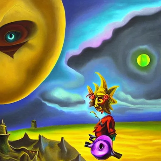 Image similar to salvador dali style painting of majoras mask