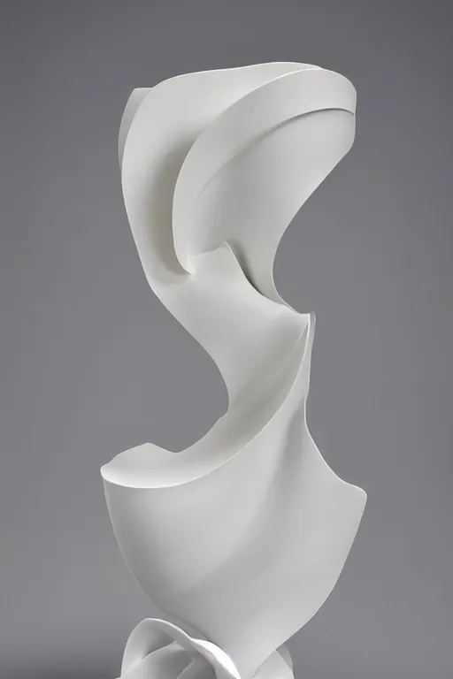 Image similar to a beautiful crafted and rendered abstract, porcelain sculpture, that is turning itself inside, rotated, hyperrealistic and high details and minimalistic ornaments