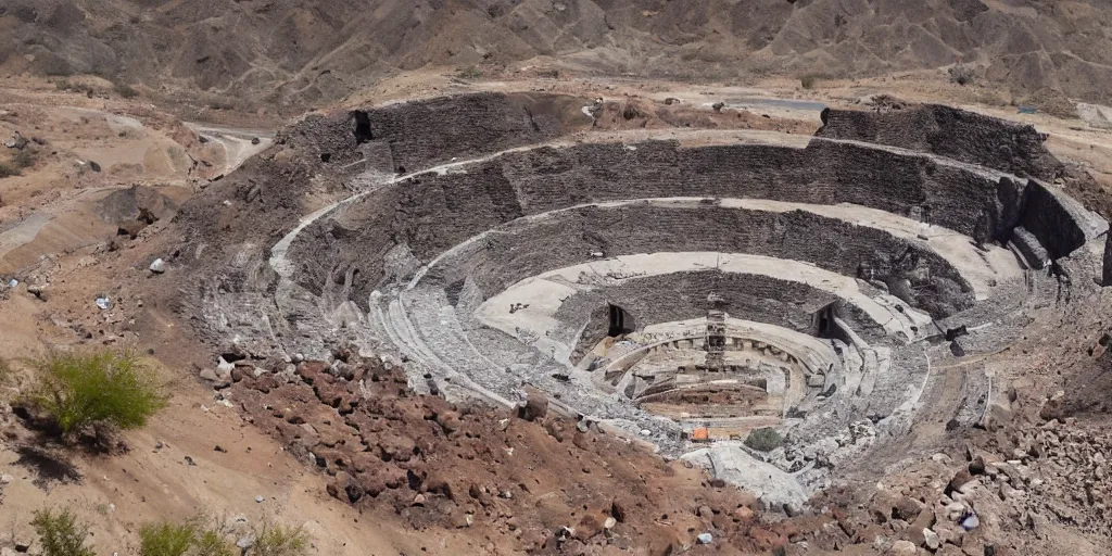 Image similar to mining tailing as coliseum in the city of chuquicamata