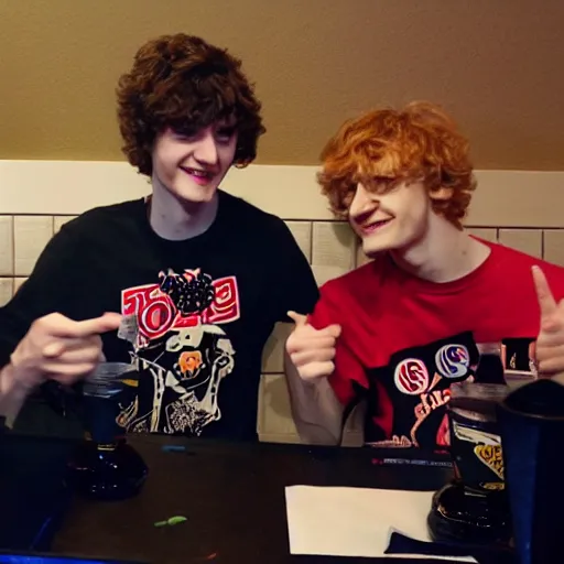 Image similar to Meteos and Sneaky having a great time at Bobby's pizza party