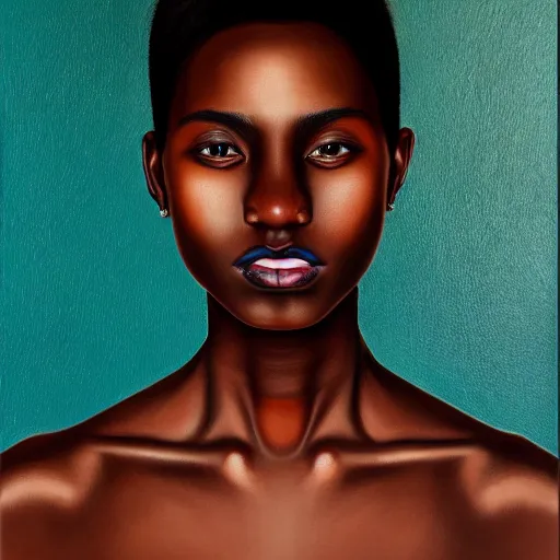 Prompt: A portrait of a thin trendy and gorgeous non-binary person, dark black skin tone, oil painting, majestic, detailed, high resolution