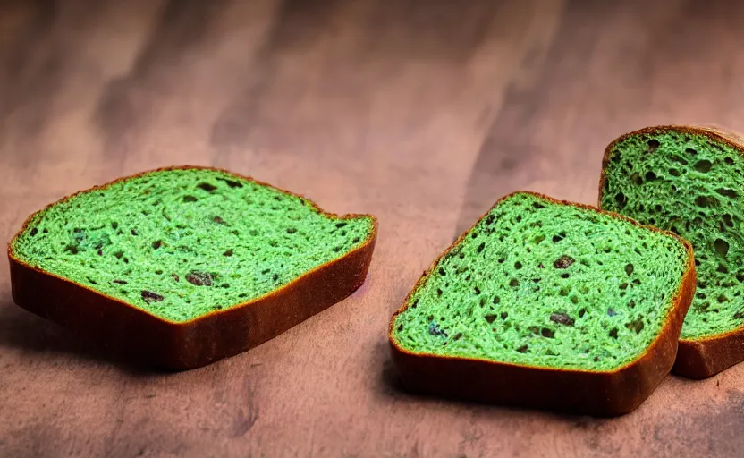 Prompt: green moldy bread, product photography