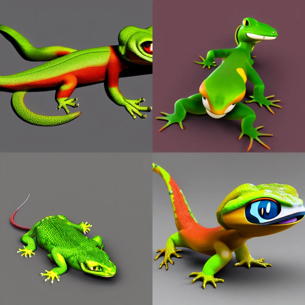 Prompt: the newest gecko Pokémon, 3D render, fully detailed.