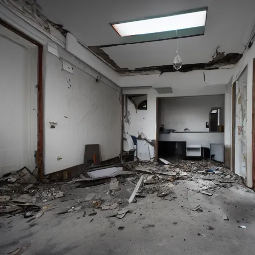 Prompt: a photo of an abandoned, dilapidated office of the company techcrunch, 4 k, high resolution, canon dslr