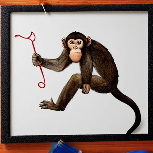 Prompt: monkey throwing dart at balloon realistic art style
