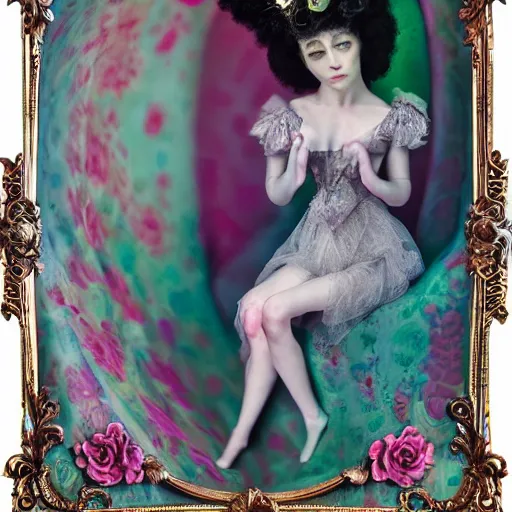 Prompt: Ethereal stunning maximalist Victorian heliumpunk girl from the rainbow sky paradise, high-tech, detailed by Mark Ryden, 35mm macro shot, hyperrealism, 8k resolution 3D