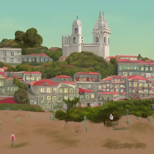 Image similar to back to the summer of the seven hills of lisbon, concept art, pastel soft colors, in the style of danny mcbride, knyazev konstantin