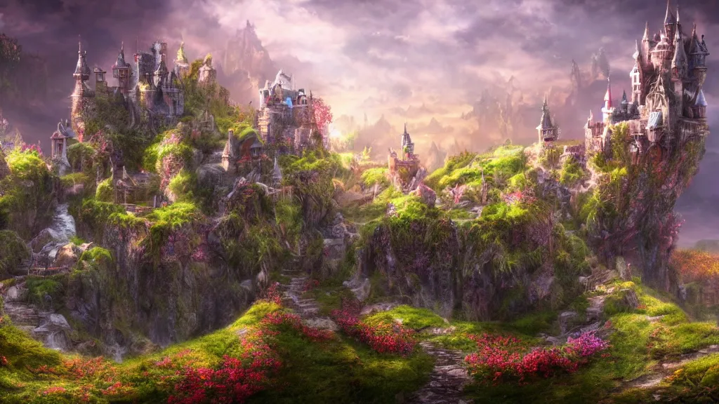 Prompt: amazing landscape photo of a fairy castle, fantasy artwork, very very very beautiful scenery, hd, hdr, ue 5, ue 6, unreal engine 5, cinematic 4 k wallpaper, 8 k, ultra detailed, high resolution, artstation, award winning