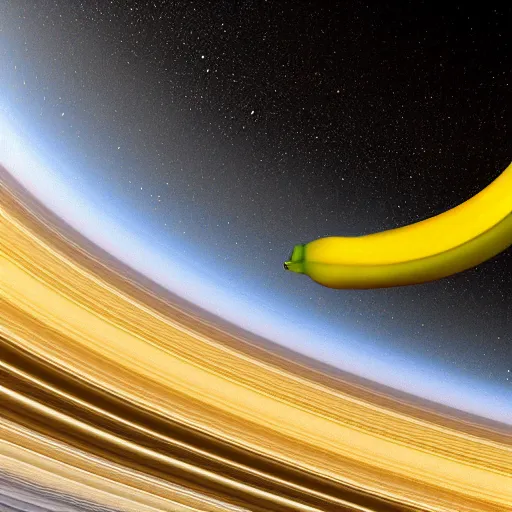 Image similar to a realistic photo of a hungry banana eating a pickle on Saturn, realistic, 3D render, 8k,