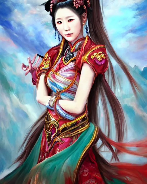 Prompt: taeyeon as diao chan from romance of three kingdoms in the paintetly style of WLOP, artgerm, brush stroke oil painting, imagine fx, artstation
