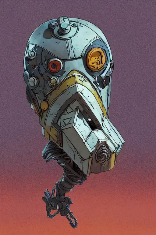 Image similar to robot ninja mask helmet borderland that looks like it is from Borderlands and by Feng Zhu and Loish and Laurie Greasley, Victo Ngai, Andreas Rocha, John Harris