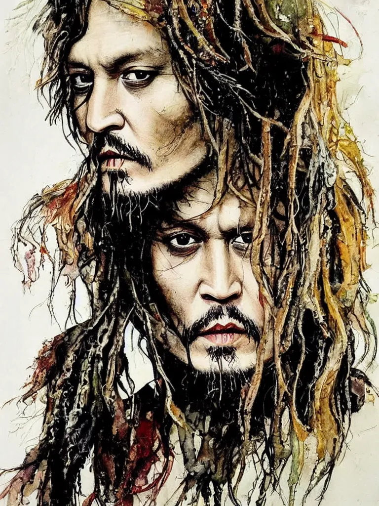 Prompt: 'Johnny Depp by Anton Pieck, Arshile Gorky, Arthur Rackham, Carne Griffiths'