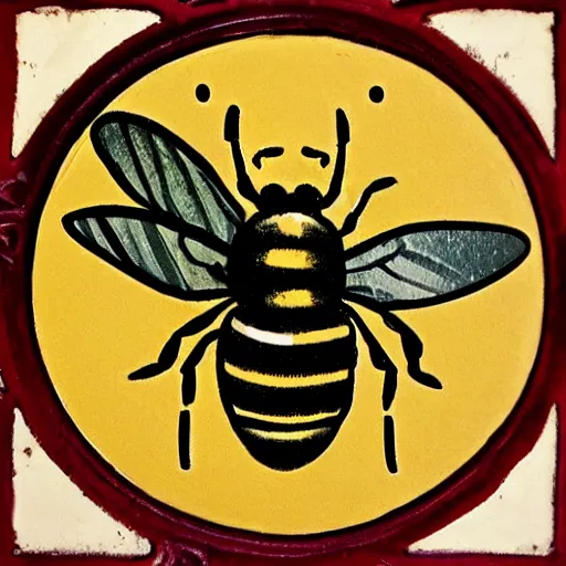 Image similar to a fierce dead bee in the middle of a bloody bullseye, art nouveau