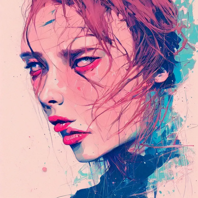 Image similar to close up portrait painting of a female in nineties street styling, concept art, intricate details, aesthetically pleasing pastel colors, art by conrad roset, impressionism, portrait