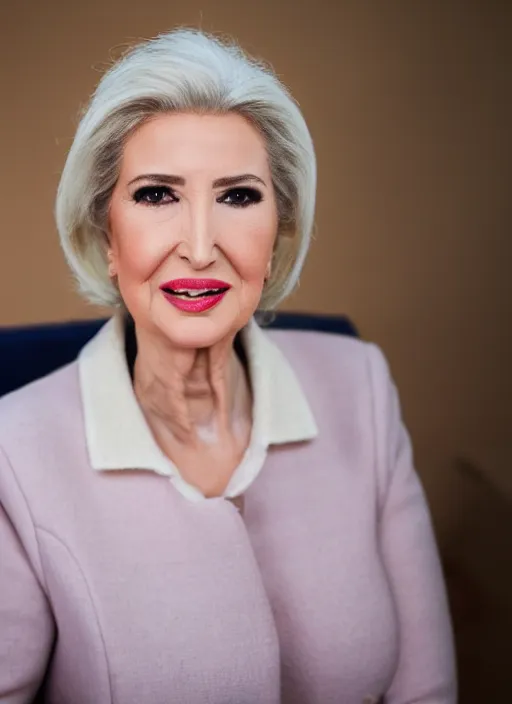 Image similar to dslr photo portrait still of 7 5 year old age 7 5 ivanka trump at age 7 5!!!, 8 5 mm f 1. 8