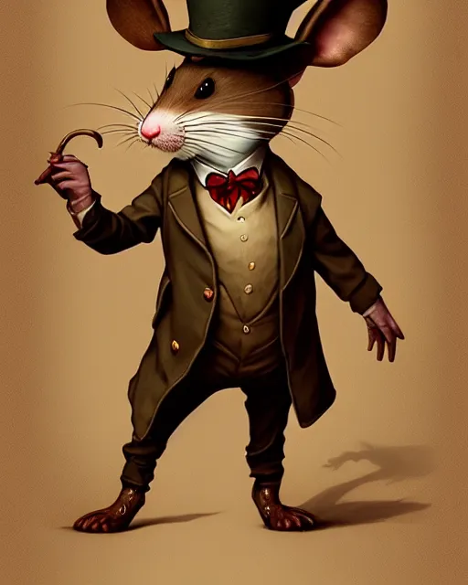 Image similar to anthropomorphic art of a detective mouse, victorian inspired clothing by artgerm, victo ngai, ryohei hase, artstation. fractal papersand books. highly detailed digital painting, smooth, global illumination, fantasy art by greg rutkowsky, karl spitzweg