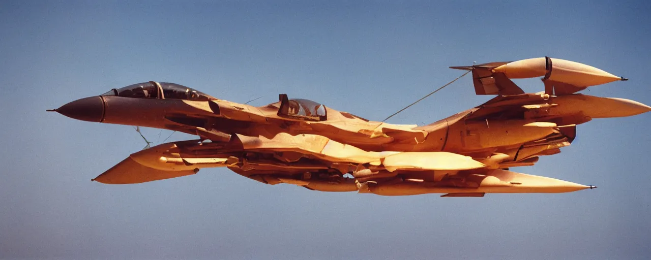 Image similar to a fighter jet built out of spaghetti, flying over the ocean, canon 5 0 mm, cinematic lighting, photography, retro, film, kodachrome