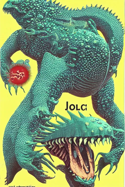 Image similar to biology textbook page, kaiju, 1980s