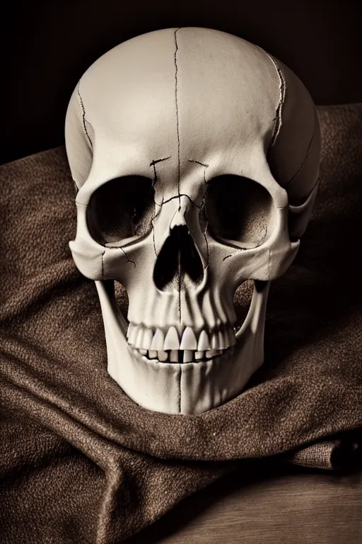 Prompt: still life with a skull, by peter class, memento mori, vanitas, symmetry, cinematic, elegant, luxury, professional studio light, perfect composition, dlsr photography, full frame, hasselblad x 1 d sharp focus, 8 k, ultra hd, sense of awe, highly detailed, hyper realistic, intricate, fine arts journal cover